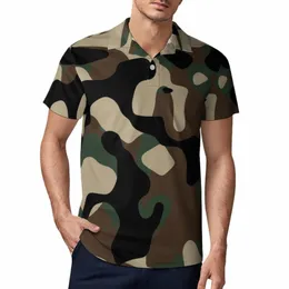 Camoue Imprimir Casual T-Shirts Marrom Verde Camo Polo Camisa Turn-Down Collar Fi Shirt Beach Man Top Oversized q7yX #