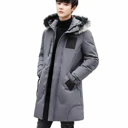 Winter Herren Daunenjacke Windjacke Koreanischer Stil Jugend Slim Fox Pelzkragen Mit Kapuze LG Mäntel Weiße Ente Daunenpuffer Jacken Mann N8Vx #