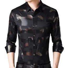 2022 Marca Casual Primavera Luxo Xadrez LG Manga Slim Fit Homens Camisa Streetwear Social Dr Camisas Mens Fis Jersey 2306 L7TK #