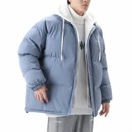 S-3XL Plus Size Men Winter Warm Jacket Huva Outwear Coat Korean Streetwear LG Sleeve Fake Two Pieces Man Winter Jaket 74fj#