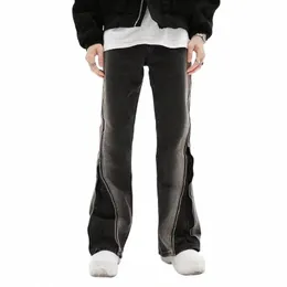 High Street Hip-Hop Allmähliche Veränderung Jeans Reißverschluss Schlitz Schlaghose Design Gerade Beinhosen Lässige Männer und Frauen Jeans 5023 r6N2 #