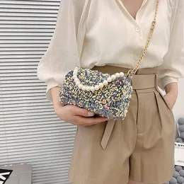 Omuz çantaları kadınlar küçük çanta moda payetli kare çanta koltuk altı el inci crossbody