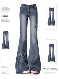 Damen Blue Flare Jeans Baggy Vintage 90er Jahre Ästhetische Low Waist Cowboy Hose Harajuku Denim Hose Y2k Trashy Emo 2000er Jahre Kleidung 240323