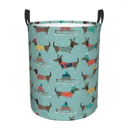 Sacchetti per la biancheria Cestino natalizio con motivo cane bassotto Cesto pieghevole per vestiti per salsicce per animali domestici per borsa per giocattoli per bambini