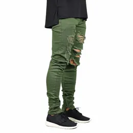 Джинсы с застежкой-молнией на щиколотке Masculina Ripped Men Jeans Fi Male Destroy Denim Pants Брюки Skinny Cott Classic Slim Fit L4LR #