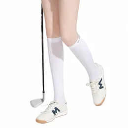 2 Pair/bag New Summer Ice Silk Sunscreen High Socks Women's Golf Stockings Breathable Anti-slip Stove Leg Sports Socks W4T9#