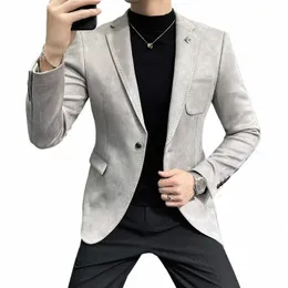 men's Deerskin Fleece Jacket Suit Coat Blazer Men's Busin Leisure Slim Fit Brand Fi High Quality Single Butt Suit Coat 79mF#