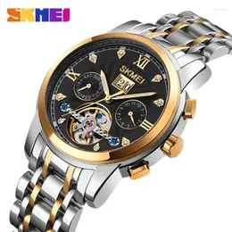 Wristwatches Skmei Casual Men's Stainless Steel Round Single Folding Buckle Hollow Transparent Full-Automatic Mechanical Watch