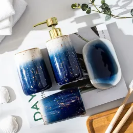 Sets Keramik Badezimmer Zubehör Möbel Sets Dekoration Toilette Organizer Dekor Luxus Shampoo Spender Zahnbürste Tasse Seifenkiste