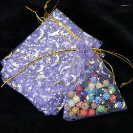 OPinowanie prezentów hurtowa 100pcs/los Moon Star organza torebki 7x9cm małe ślubne przychylność biżuterii opakowanie sznurka torebki torby