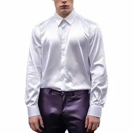 sophisticated Satin Silk Men's Dr Shirt Slim Fit Lg Sleeve Ideal for Parties and Special Ocns 110 characters S9bJ#