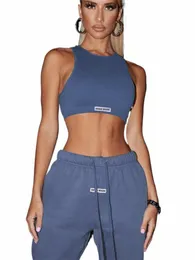 Kliou Sporty Two Piece Set Girl Halter Crop Tops + Cordão Sweatpants Slim Activewear Casual Gym Workout Fitn Womens Outfits O49B #