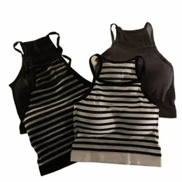 koreanska versi kvinnor tank tops tråd solid casual fi crop top med bröstkudde rand ärm yttre slitage camisole u4e8#