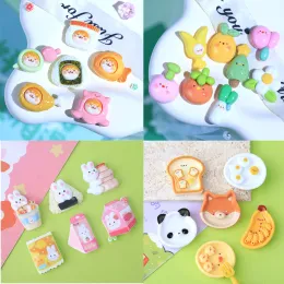 Miniaturas 100 peças de resina fofa para jogar comida com parte traseira lisa kawaii prato de vegetais pão artesanato para arcos de cabelo centro decoração de álbum de recortes