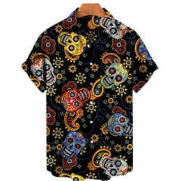 2022 Summer Skull 3D Print Hawaiian Shirt for Men 5xl Zagraniczona postać z krótkim rękawem