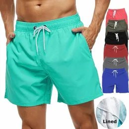 Calções de banho masculinos verão calções de praia de secagem rápida com bolsos laterais e forro de malha roupa de banho k35w #