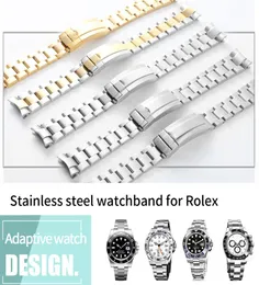 Watchband 20mm Watch Band Strap 316L Paslanmaz Çelik Bilezik Kavisli Son Gümüş İzleme Aksesuarları Adam Submariner Go6553432