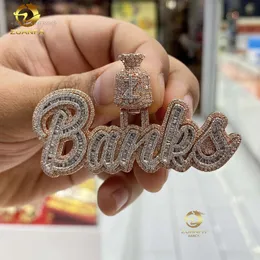 Benutzerdefinierte Sier Zweifarbig Gold Iced Out Name Initiale Kubanische Gliederkette Hip Hop Schmuck Buchstabenanhänger