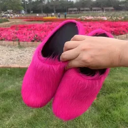 Casual Shoes 2024 Fashion Fur Horse Hair Tisters Semester Loafers Flats Tjock Sole Leisure Outwear Mule Plus Size 46