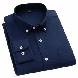 Camicie classiche da uomo 100% Cott Oxford Camicia a maniche Lg Uomo Casual Regular Fit Morbida Primavera Estate Nuovo abbigliamento in tinta unita Q4zN #