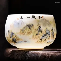 Tazze da tè in porcellana bianca Qianli Jiangshan Cup Pittura cinese Master Office Regali per la casa