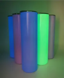 20 أوقية تسامي مستقيم زجاجة مضيئة توهج في الفولاذ المقاوم للصدأ الظلام معزول thermos fluorescence tumbler J5973377