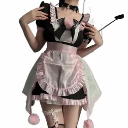 Sexy Dem Maid Dr Uniforme Cosplay Fantasia Rosa Bruxa Puffy Saia Role Play Nightdr Plush Ball Cute Girl Outfits Halen R5oK #