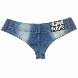 Pantales Cortos de Tela Vaquera C Tanga para Mujer, Minivaqueros S Para Discoteca, Pólo dança, Micro Mini K7li#