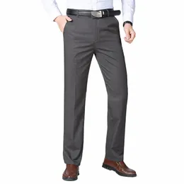 estate sottile autunno spessore 100% Cott pantaloni dell'abito dritto pantaloni larghi da uomo Busin solido grigio kaki abiti casual di marca g4xX #