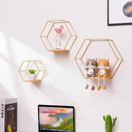 Racks Wall Bracket Black Wall Decor Hexagon Floating Shelf Metal Wood Corner Decorations Modern Wooden Base Small Storage Shelves