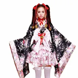 Japońska Sakura Kimo Lolita Dres Women Gothic Maid Outfit Dr Halen Costumes Anime Cosplay Costume R8R0#