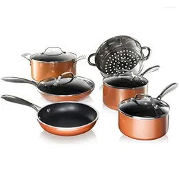Cookware Sets Copper Cast 10 Piece Pots And Pans Set With Ultra Nonstick Diamond Surface Includes Frying Stock Saucepans & More