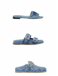 2024SS denim sandaletler düz terlikleri Clogs hissediyorum 85mm denim Slingback pompaları