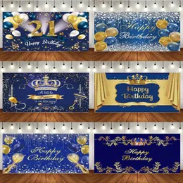 Zapasy imprezowe Blue and Gold Happy Birthday Trail Golden Balloons Niestandardowe tło dekoracje dzieci