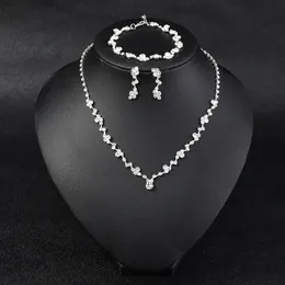 cross border fashion hot selling crystal bride jewelry set, European and American style diamond inlaid necklace, bracelet, earring, three piece set