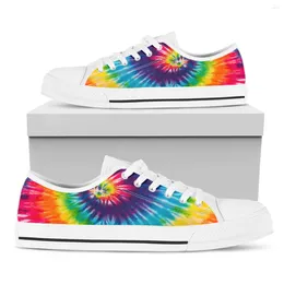 Sapatos casuais bkqu colorido tie-dyewomen's canvas lace-up sapato calçado de verão menina plana vulcanizada tênis feminino branco 2024