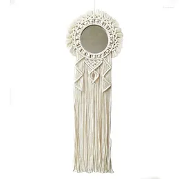 Tapestries SV-Bohemian Macrame Wall Hanging Decorative Mirror Handmade Woven Mandala Tapestry For Home Living Room Decor