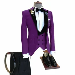 2022 Classic Blue Suits Mens 3 Pieces Custom Made Fi Groom Wedding Suit Tuxedo Elegant Party Busin Blazer Vest Pants Set O7MQ#