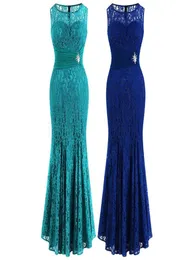 Angelfashions Floral Lace Beading Crystal Pleated See Through Bodycon Maxi Elegant Sleeveless Evening Dress Prom Party Royal Blue4496796