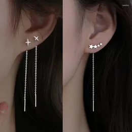 Baumelnde Ohrringe 2 Stück Trend langer Draht Quaste Fadenkette Klettern Stern Herz Perlen Anhänger Tropfen Damen gerade hängende Ohrringe Schmuck