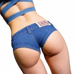 Blaue Pole Dance Sexy Damen Sommer Kristall Shorts feminino Jeans Denim Micro Mini Jean Ultra Low Rise Taille Clubwear SK6457 d4yM #