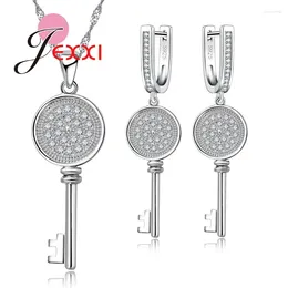 Necklace Earrings Set Bridel 925 Sterling Silver Zircon Rhinestones Key Pendant Crystal For Women