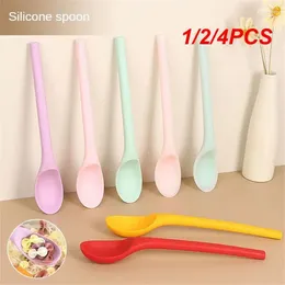 Spoons 1/2/4PCS Silicone Spoon Small With Long Handle Heat Resistant Easy To Clean Non-stick Rice Tableware Utensil