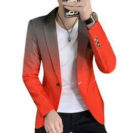 Blazer Fot Men 2024 Spring New Male Gradient Suit Jacket Masculino Korean Style Slim Fit Casual Men fi Trend dr Jacket P5qq＃