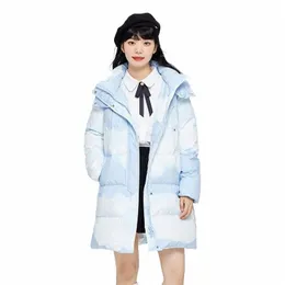 Semir Down Jacket Women Mid-Length Full Printed Loose Sweet 2023 Winter New Gentle Hooded Thick Coat E8UW＃