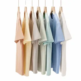 Summer Solid Color 230g Heavyweight Cott Bottom Shirt For Men's White Casual mångsidig rund hals kortärmad t-shirt Z0SD#