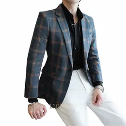 2024 جاكيت السترة المنقوشة للرجال الإنجلترا الرجعية LG Sleve Busin Suit Suit Jacket Fi Simple Outerwear Jacket Male Y4As#