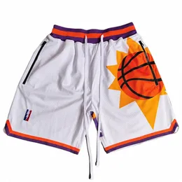 mm MASMIG White Sun Impresso Shorts de basquete com bolsos com zíper Devin Booker Street Style Calças esportivas w2xC #