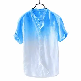 メンズシャツ春夏グラジエントルーズ男性シャツBlusa Masculinaカジュアルカジュアルショートダウンターンダウンカラーシャツ男性CAMISA L2UF＃