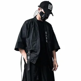 Japanische FI Männer Taoist Roben Techwear Casual Cardigan Kurzärmelige Frauen Männliches Hemd Dünne Harajuku Streewear Punk Kleidung E3qY #